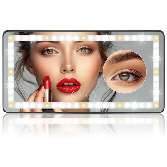 🚗✨ Car Sun Visor Makeup Mirror 💄💡 3 Rows of LED Lights | 🔆 Adjustable Dual-Color Lighting