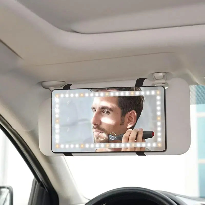🚗✨ Car Sun Visor Makeup Mirror 💄💡 3 Rows of LED Lights | 🔆 Adjustable Dual-Color Lighting