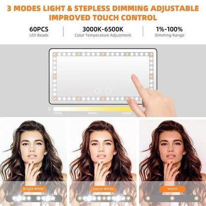 🚗✨ Car Sun Visor Makeup Mirror 💄💡 3 Rows of LED Lights | 🔆 Adjustable Dual-Color Lighting