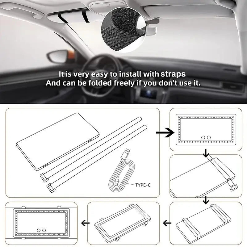 🚗✨ Car Sun Visor Makeup Mirror 💄💡 3 Rows of LED Lights | 🔆 Adjustable Dual-Color Lighting