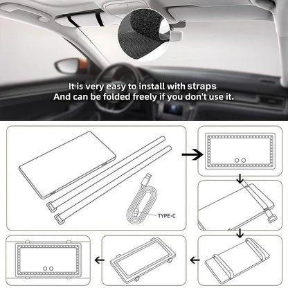 🚗✨ Car Sun Visor Makeup Mirror 💄💡 3 Rows of LED Lights | 🔆 Adjustable Dual-Color Lighting