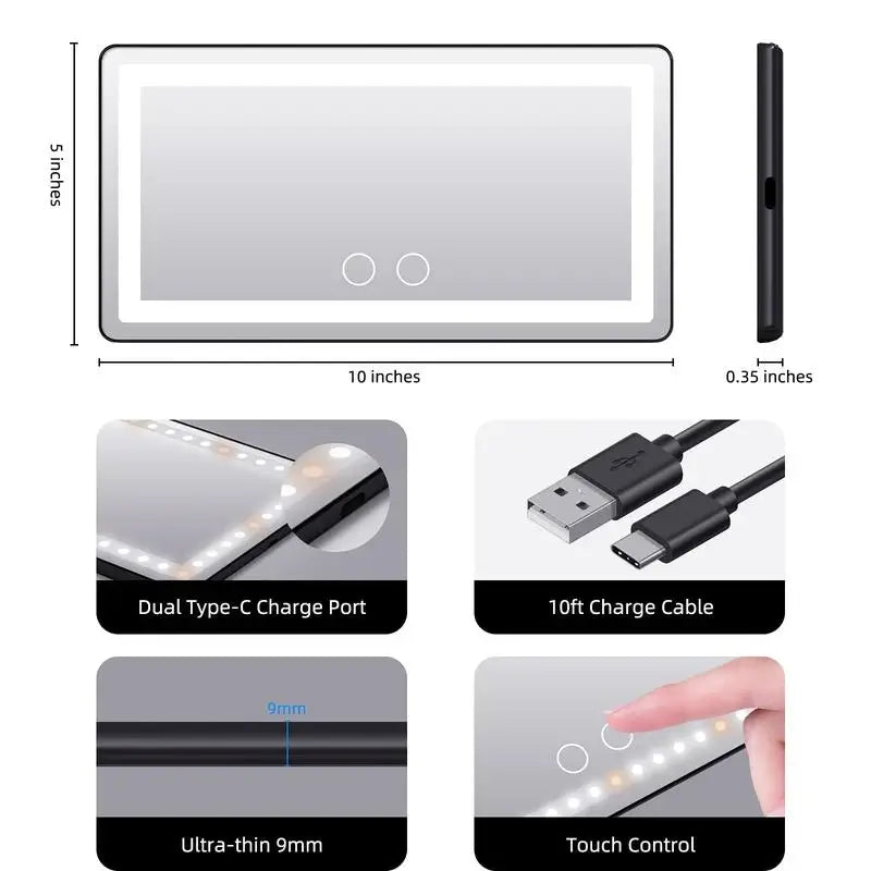 🚗✨ Car Sun Visor Makeup Mirror 💄💡 3 Rows of LED Lights | 🔆 Adjustable Dual-Color Lighting