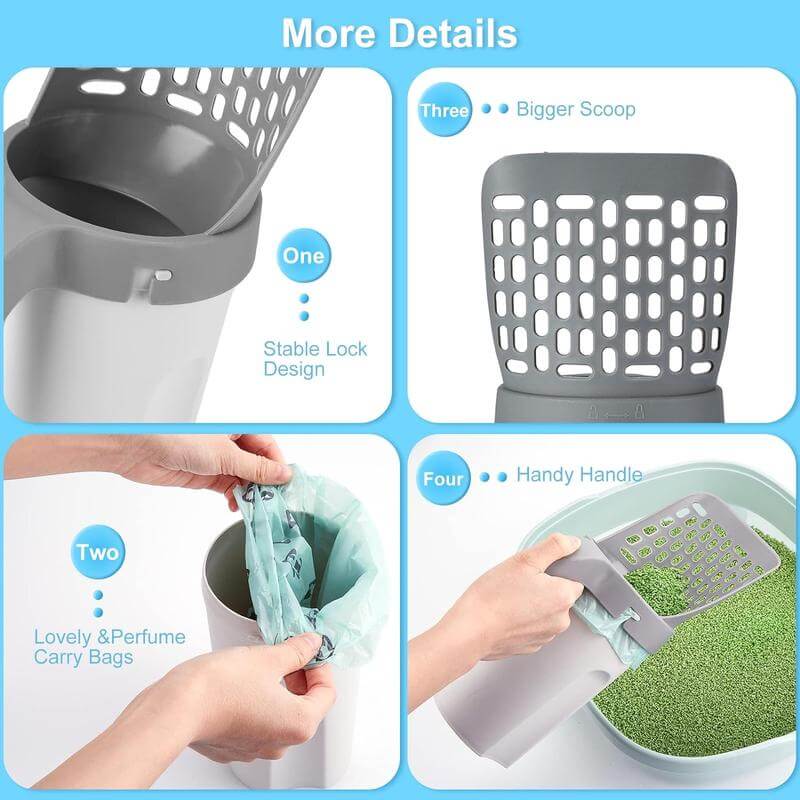 🐾【Deals For You】Cat Litter Scooper with Holder 🧹 Large Capacity Shovel + 45 Refill Bags (3 Boxes of 15) 🐱✨