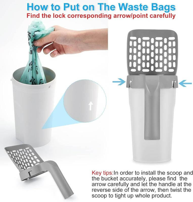 🐾【Deals For You】Cat Litter Scooper with Holder 🧹 Large Capacity Shovel + 45 Refill Bags (3 Boxes of 15) 🐱✨