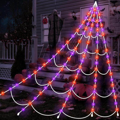 🎃✨ Purple Halloween Star Waterfall Hanging Light 💜🎄 Christmas Tree Decorative Light (Battery Required) 🌟 Garden & Party Hanging Decor 🎉 Outdoor Decorative Lights 💫