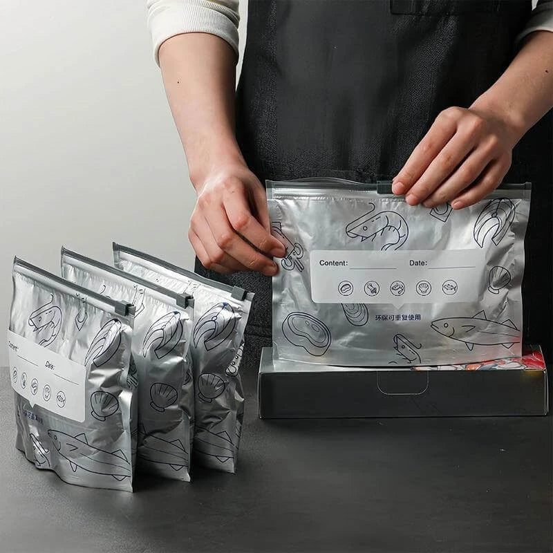 🛍️✨ Reusable Aluminum Foil Sealable Storage Bags (2025 New) 🌽🥩 Resealable Vacuum Zip Pouches | 🍎 Stand-Up Foil Bags with Label & Lock | 🍒 Freshness Made Easy