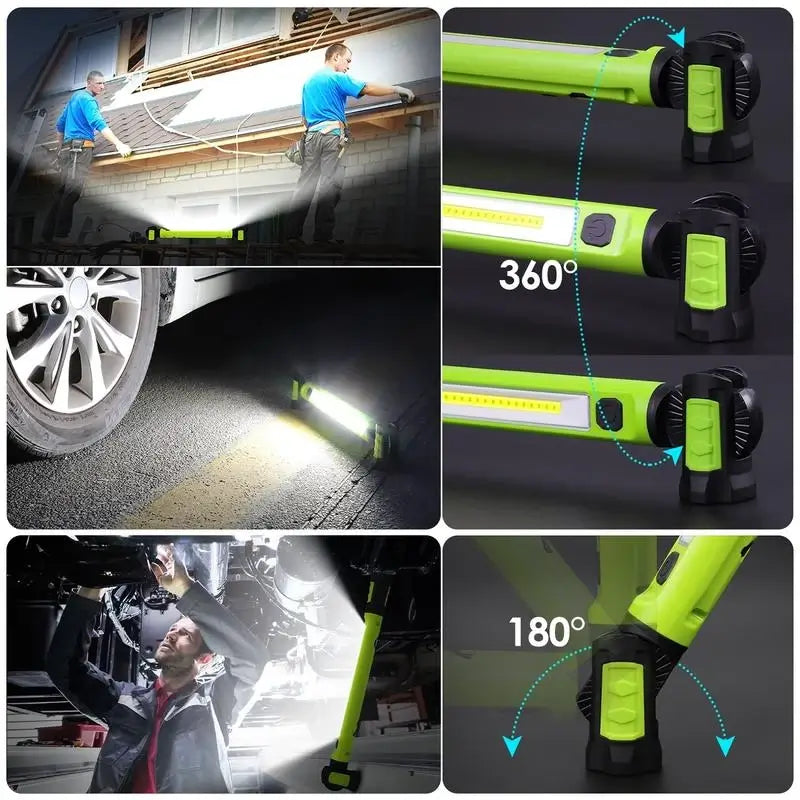 🔦💥 3000LM Work Light Flashlight — 5200mAh Rechargeable 🔋 | Magnetic Base 🧲 + Hanging Hooks 🪝 | Underhood & Garage Lighting 🚗🏚️ | Waterproof & Durable 💧 | Emergency Ready ⚡
