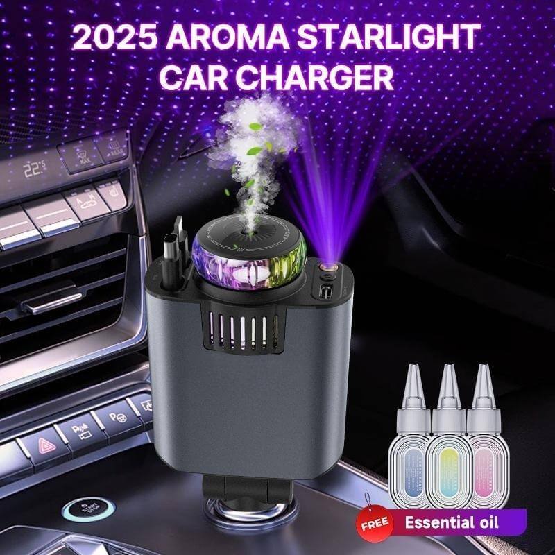 🚗⚡Flash Sale Alert!⏰ 4-in-1 Ultra-Fast Retractable Car Charger — Dual Ports, Aroma Boost & Starlight Speed🔥
