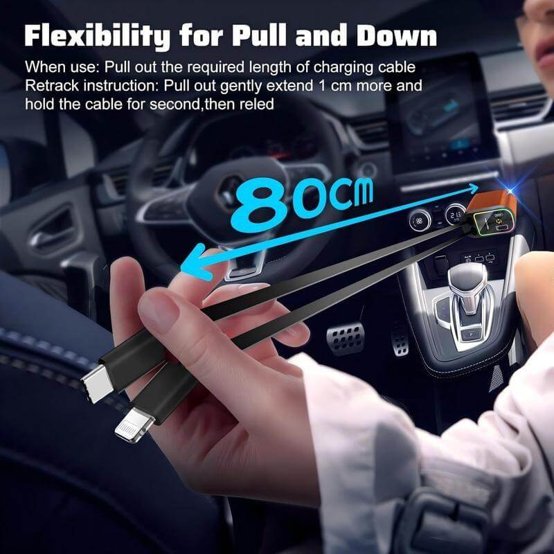 🚗⚡Flash Sale Alert!⏰ 4-in-1 Ultra-Fast Retractable Car Charger — Dual Ports, Aroma Boost & Starlight Speed🔥