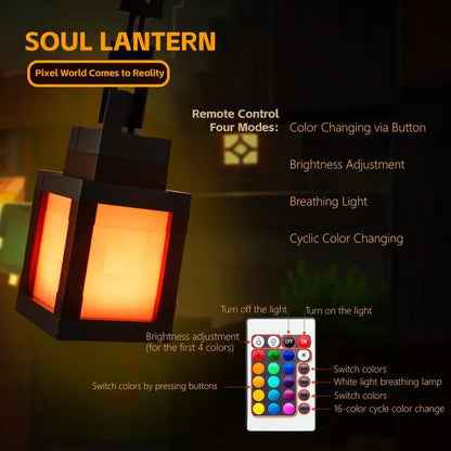 🎮✨ DIYCOM Funny Pixel Soul Lantern Night Lamp 🌈💡16-Color RGB Changing Light 🔋 Rechargeable | 🎛️ Remote Control | 🕹️ Handmade Pixel Design 🎃🎉