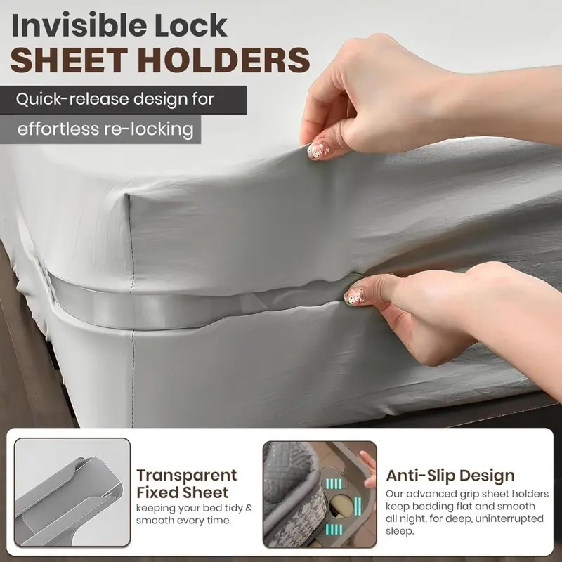💥Special price $19.99!🔥Bed Sheet Holder with Locking Clips, Corner Fitted for All Mattress Sizes Bedsheet Clip Durable BeddingAccessories